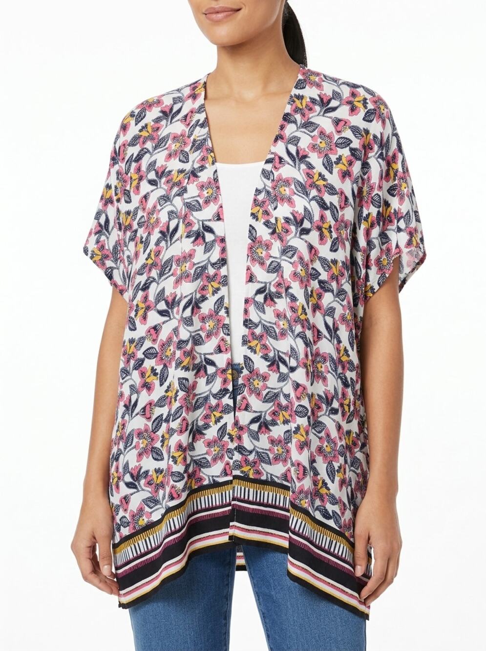 LOFT Outlet White Floral Wrap Lightweight Kimono Women Size One Size